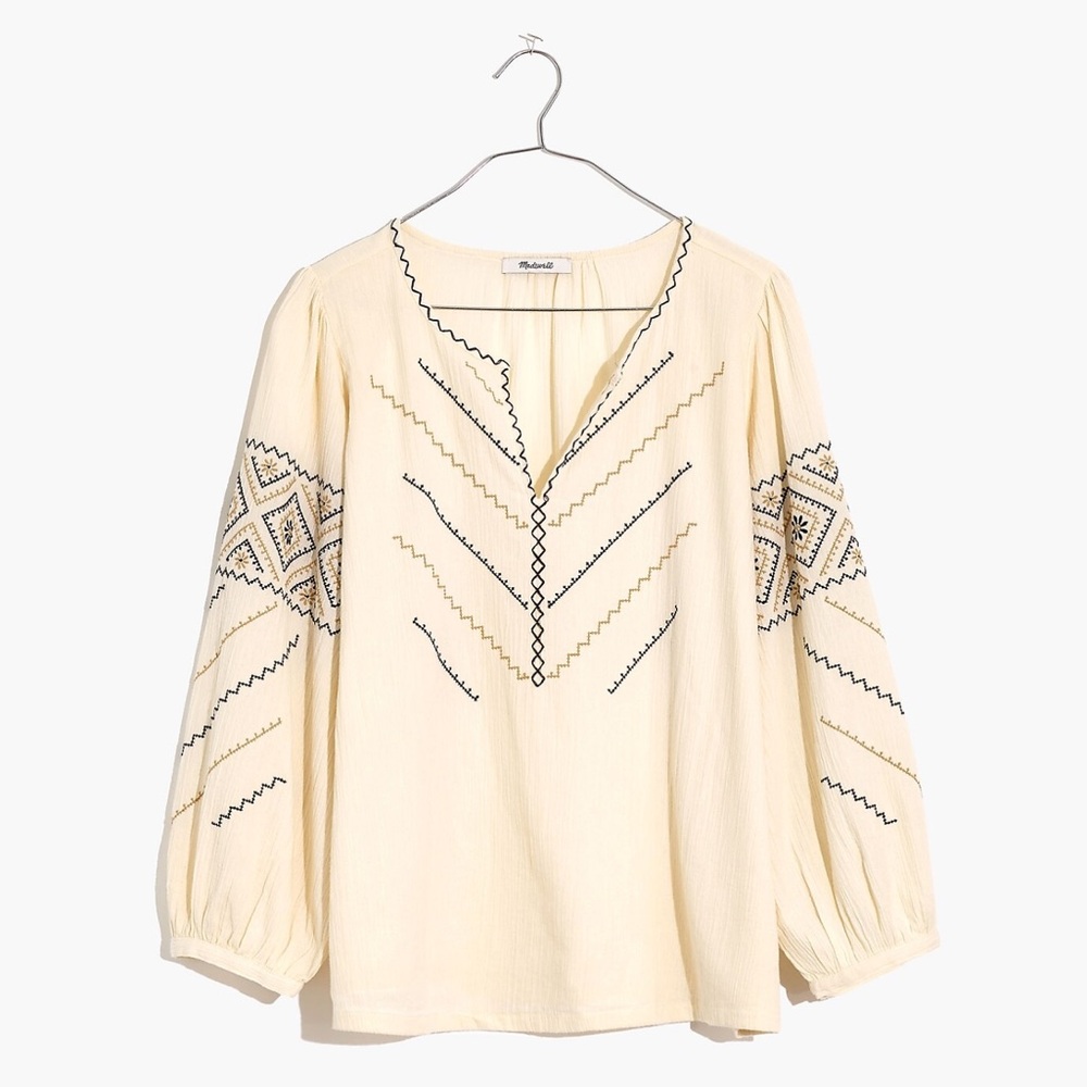 Madewell ‘Embroidered Peasant Top’ in Antique Cream
